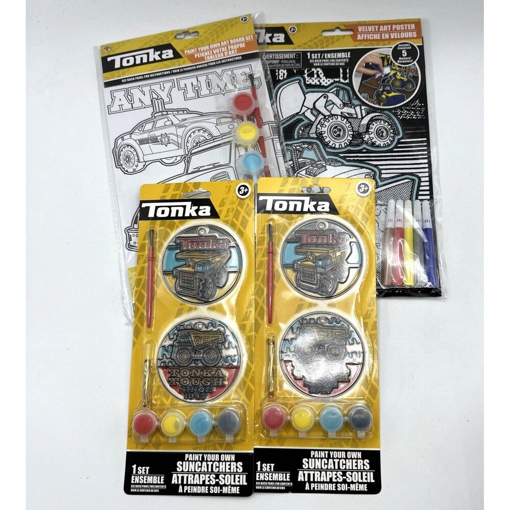 Tonka Trucks Craft Lot Paint your Own Suncatchers, Velvet Poster Paint Board-NEW
